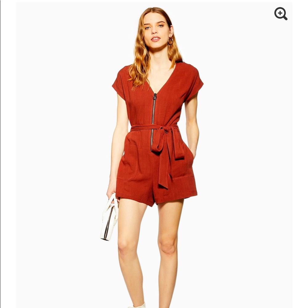 Brown Zip Playsuit with Linen